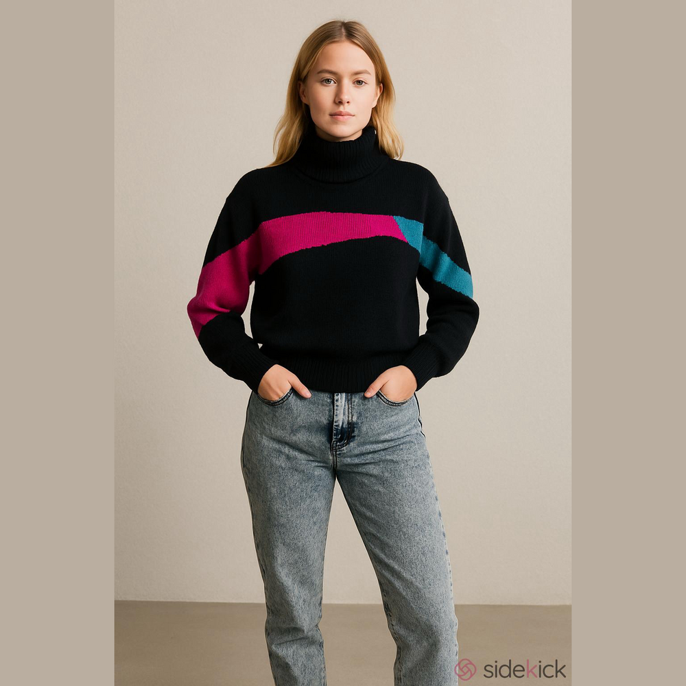 Vintage Colorblock Sweater Unisex Pink Black Blue Vintage 80s 90s cottagecore